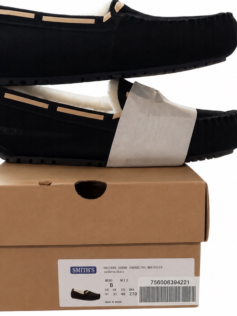 SMITH Black Suede Shearling-Lined Moccasin Slip-Ons